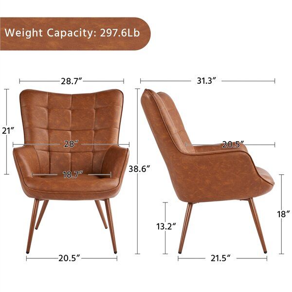 Marisa 28" W Faux Leather Wingback Chair With Marisa Faux Leather Wingback Chairs (View 3 of 20)