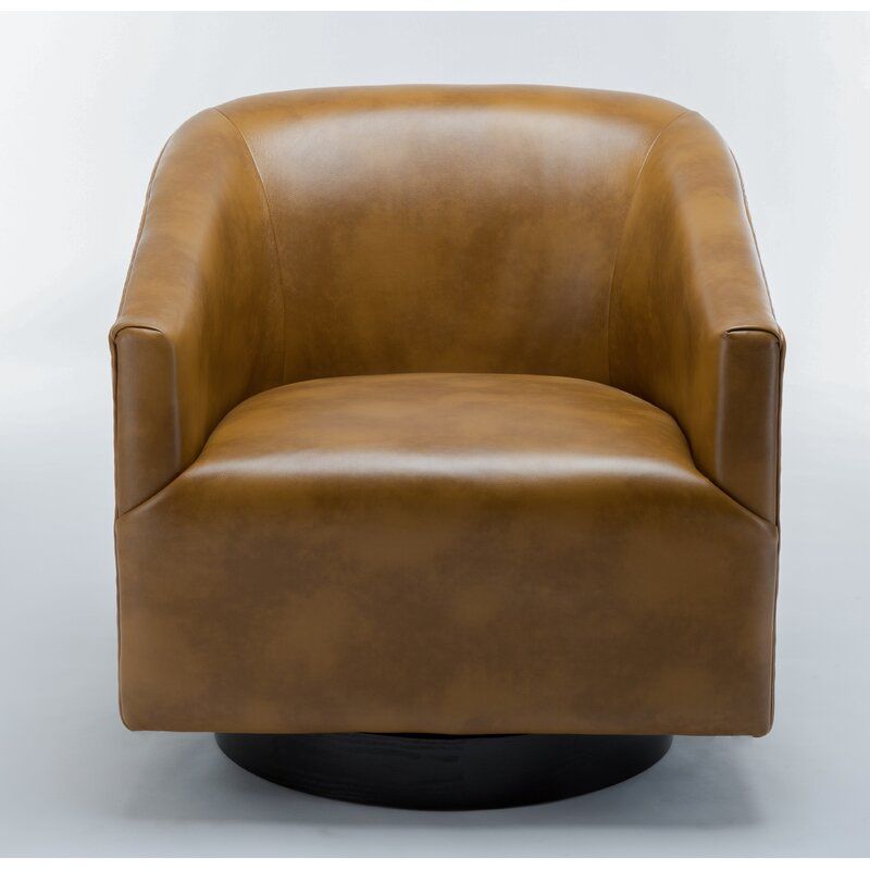 Mcintyre 30" W Faux Leather Swivel Barrel Chair Inside Faux Leather Barrel Chairs (View 15 of 20)