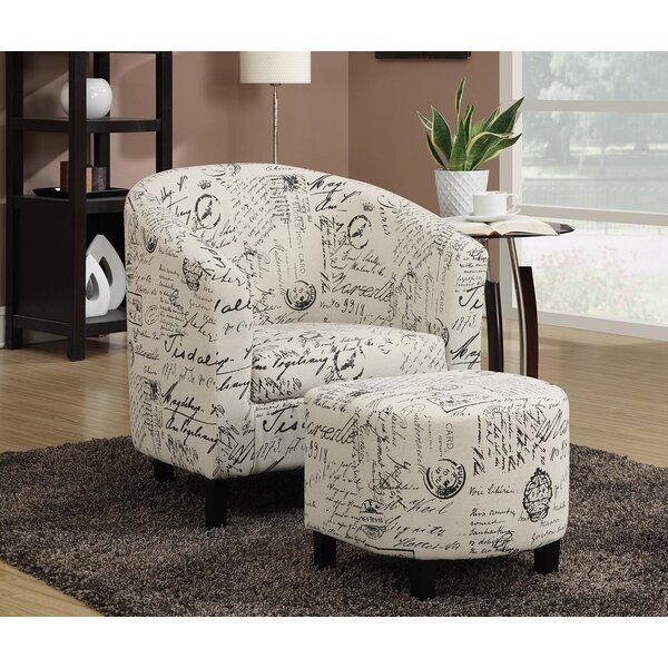 Mell French Script Barrel Chair And Ottoman With Jazouli Linen Barrel Chairs And Ottoman (Photo 15 of 20)
