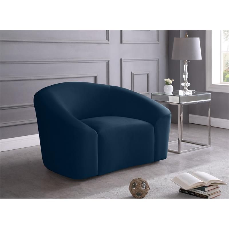 Meridian Furniture Riley Contemporary Curved Velvet Upholstered Accent Chair Regarding Harmon Cloud Barrel Chairs And Ottoman (Photo 13 of 20)