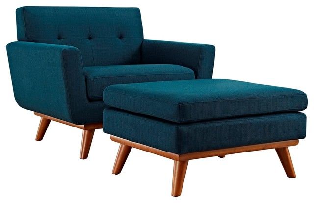 Modern Contemporary Urban Design Living Armchair And Ottoman, Navy Blue,  Fabric In Modern Armchairs And Ottoman (Photo 1 of 20)