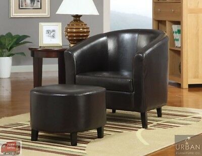 Modern Faux Leather Barrel Chair Ottoman Set Brown Seat Living Room  Furniture | Ebay With Faux Leather Barrel Chair And Ottoman Sets (View 2 of 20)