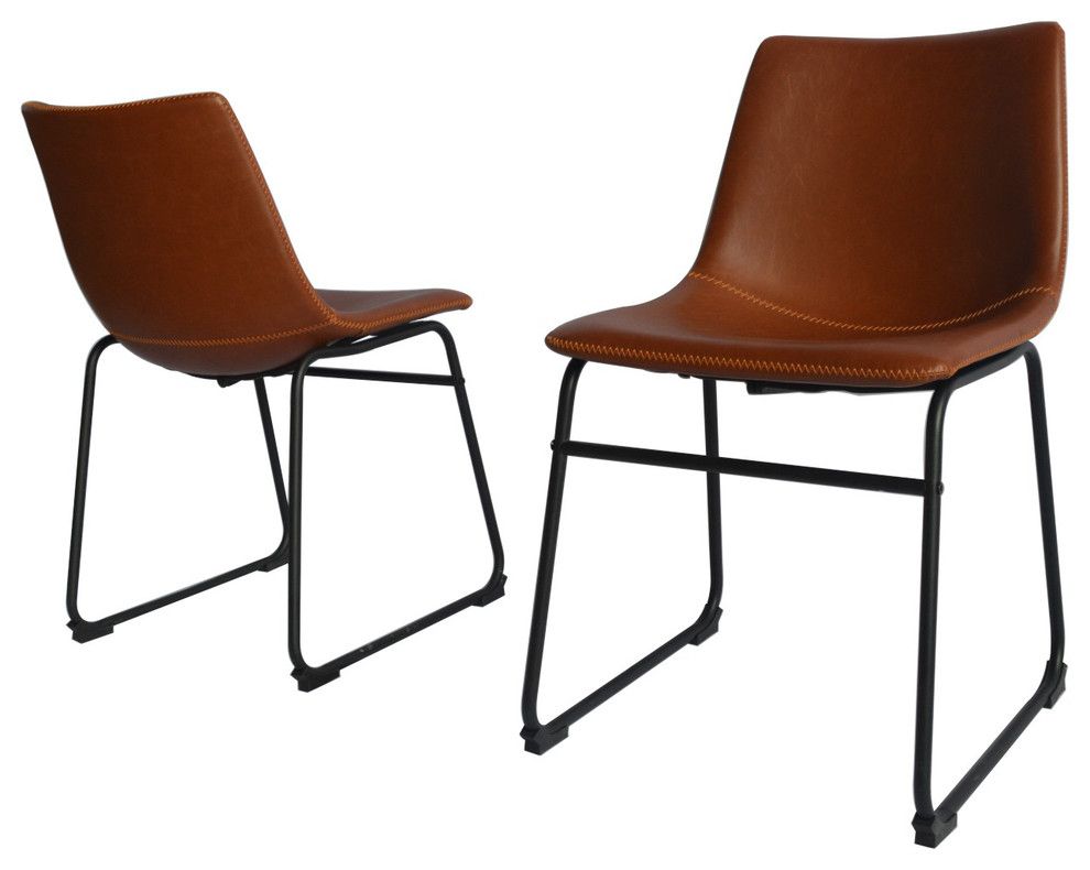 Modern Faux Leather Dining Chair, Set Of 2, Bronze Within Jill Faux Leather Armchairs (View 18 of 20)