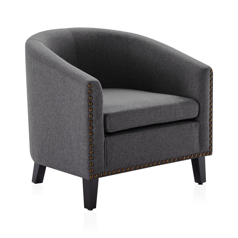 Modern Tub Barrel Accent Chair Upholstered Linen With Nail Head, Grey In Munson Linen Barrel Chairs (View 4 of 20)