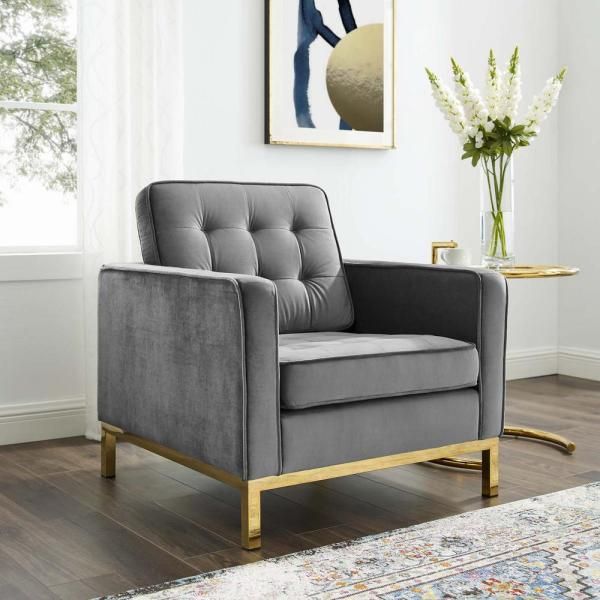 Modway Loft Gold Gray Stainless Steel Performance Velvet For Live It Cozy Armchairs (Photo 11 of 20)