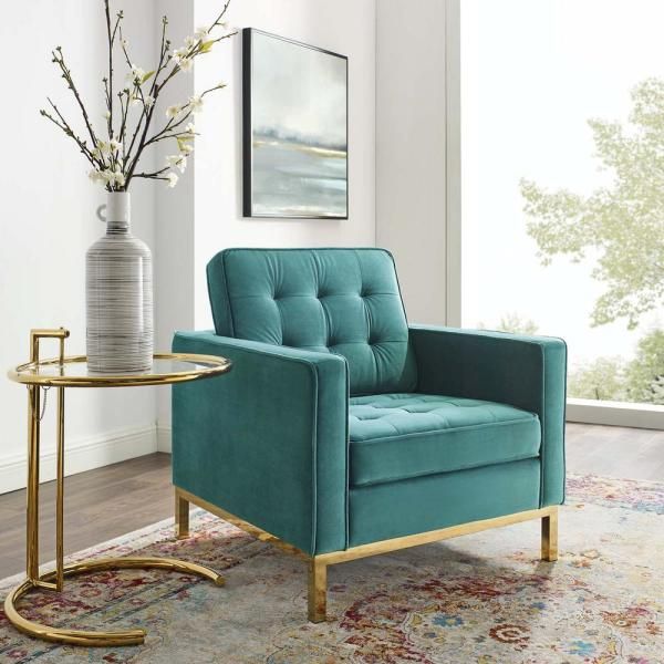 Modway Loft Gold Teal Stainless Steel Performance Velvet With Live It Cozy Armchairs (View 13 of 20)
