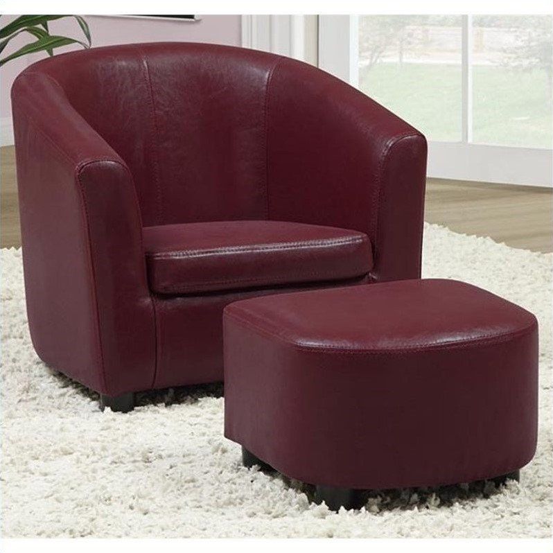 Monarch Kids Chair And Ottoman Set In Red Faux Leather With Regard To Faux Leather Barrel Chair And Ottoman Sets (Photo 16 of 20)