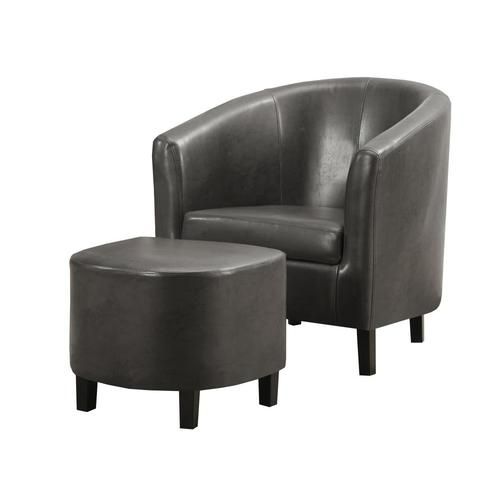 Monarch Specialties Set Of 2 Modern Charcoal Faux Leather Throughout Faux Leather Barrel Chair And Ottoman Sets (Photo 14 of 20)