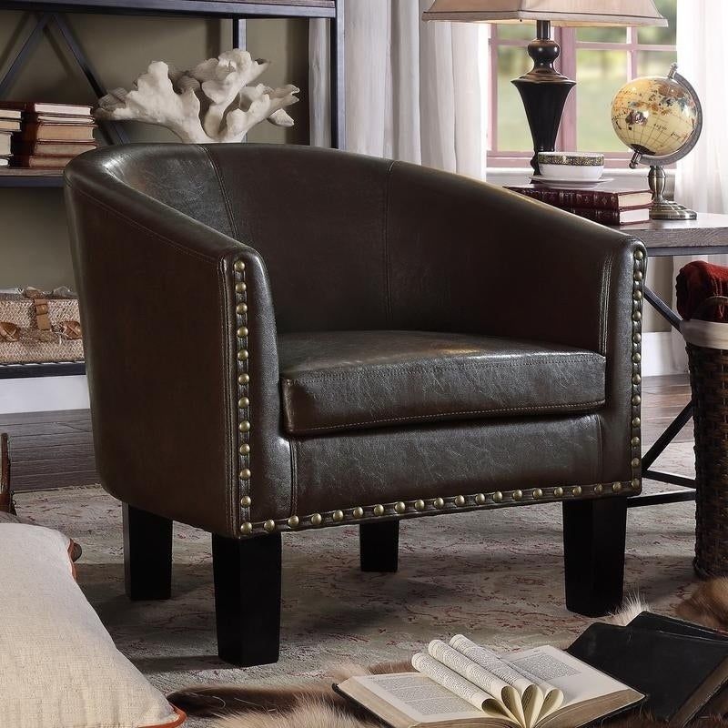 Moser Bay Furniture Isabela Faux Leather Barrel Club Chair With Faux Leather Barrel Chairs (Photo 5 of 20)