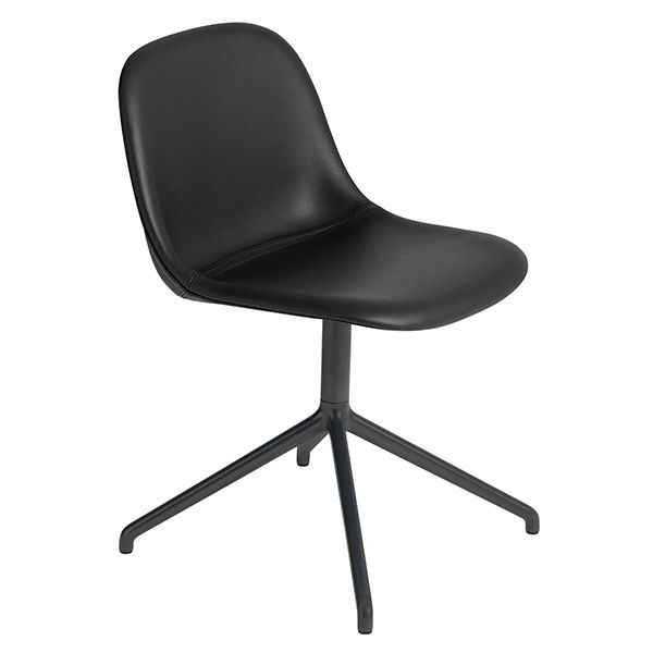 Muuto Fiber Side Chair, Swivel Base, Black Leather | Finnish Within Chiles Linen Side Chairs (View 15 of 20)
