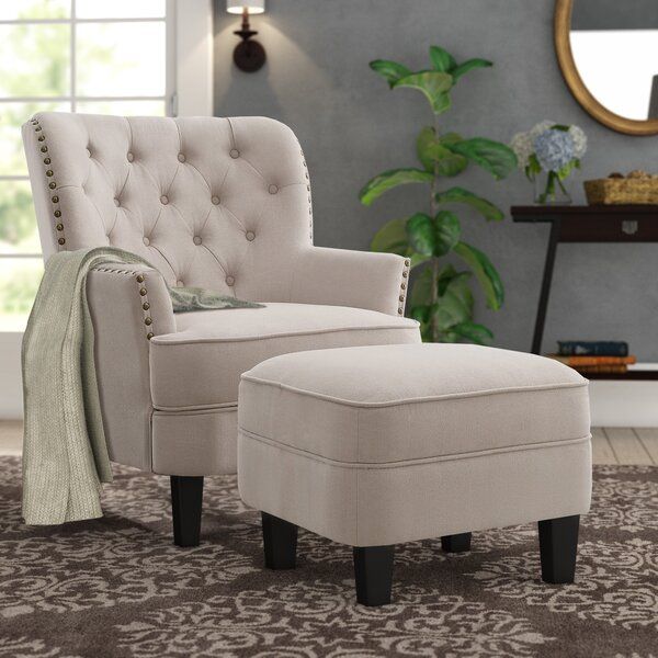 Nailhead Chair And Ottoman Intended For Starks Tufted Fabric Chesterfield Chair And Ottoman Sets (View 7 of 20)