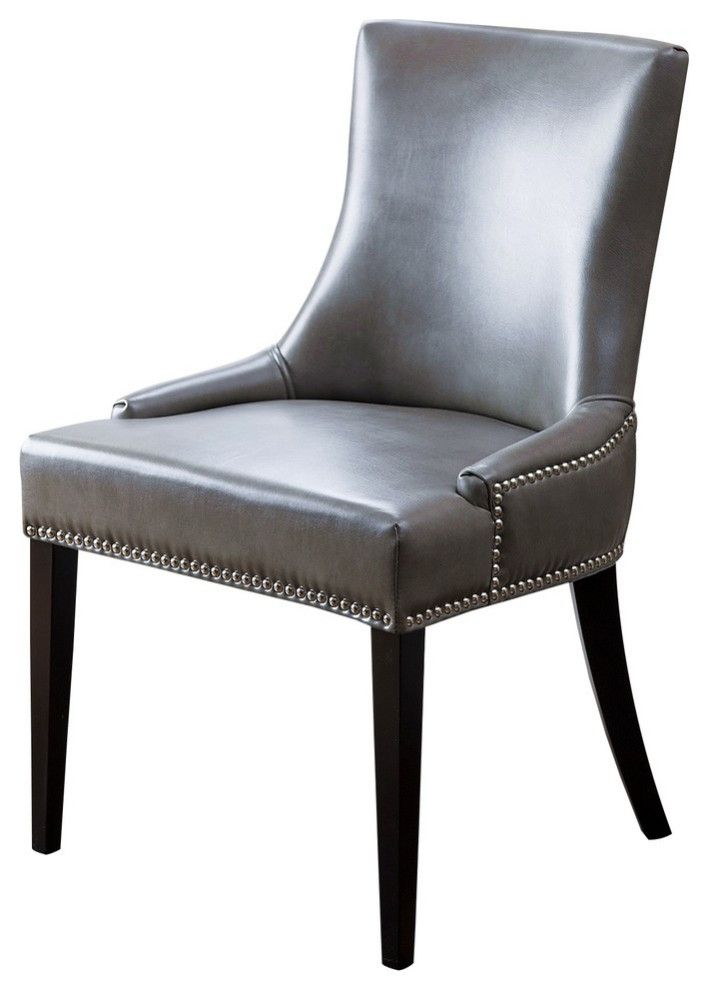 Newport Leather Nailhead Trim Dining Chair, Gray In Madison Avenue Tufted Cotton Upholstered Dining Chairs (set Of 2) (Photo 20 of 20)