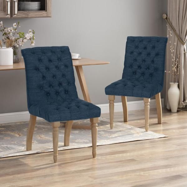 Noble House Madison Dark Coffee Stripe Fabric Weathered Oak Regarding Madison Avenue Tufted Cotton Upholstered Dining Chairs (set Of 2) (View 4 of 20)