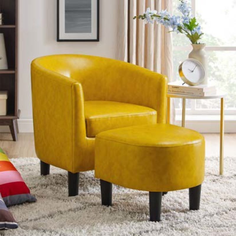 Oah D7986 Lilola Roseann Wrought Studio Yellow Faux Leather Intended For Liam Faux Leather Barrel Chairs (View 14 of 20)