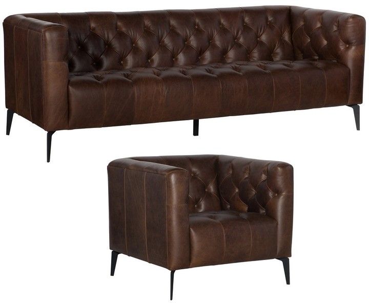 Overstock Wildon Distressed Brown Tufted Leather Chesterfield Sofa And Chair For Kjellfrid Chesterfield Chairs (View 19 of 20)