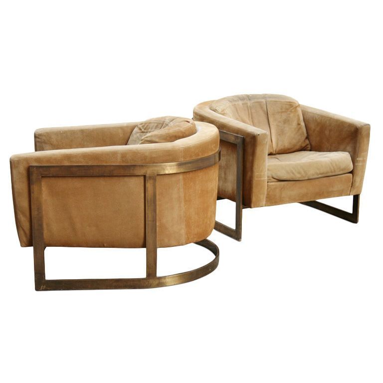 Pair Of Bronze Frame Upholstered Barrel Lounge Chairs In With Regard To Nadene Armchairs (View 20 of 20)