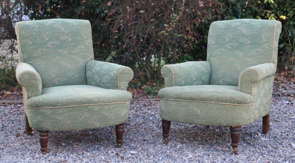 Pair Victorian Howard Style Long Seat Mahogany Armchairs Pertaining To Reynolds Armchairs (Photo 15 of 20)