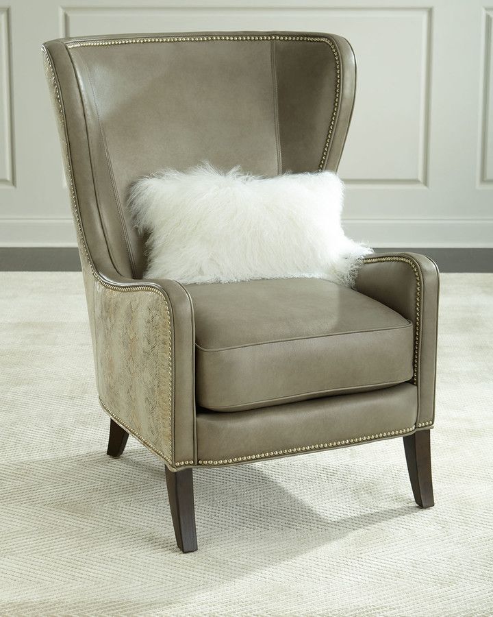 Pelham Leather Wingback Chair, Gray Metallic In Saige Wingback Chairs (View 12 of 20)