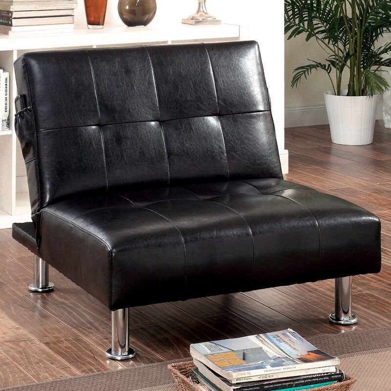 Perz 34.5" W Tufted Faux Leather Convertible Chair For Perz Tufted Faux Leather Convertible Chairs (Photo 1 of 20)