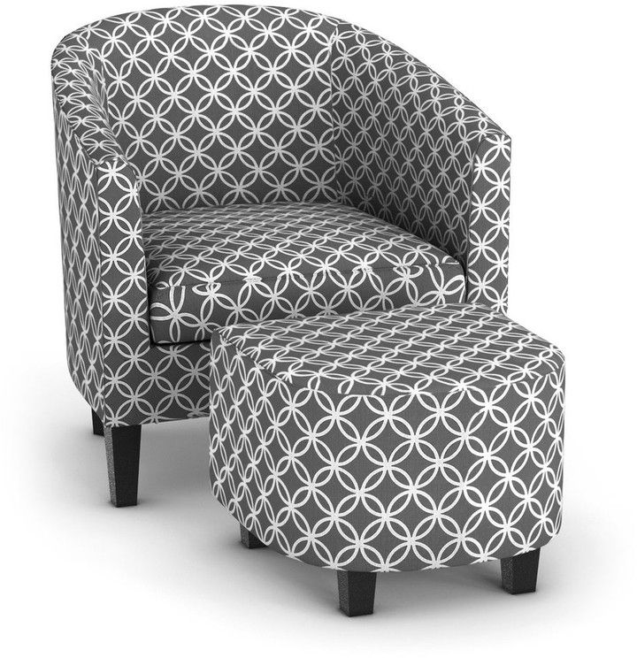 Porch & Den Brust Grey Print Club Chair With Ottoman For Riverside Drive Barrel Chair And Ottoman Sets (Photo 14 of 20)