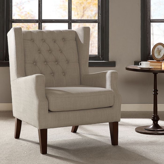 Roan Linen Wingback Button Tufted Accent Chair – Style # 82w86 In Galesville Tufted Polyester Wingback Chairs (View 15 of 20)