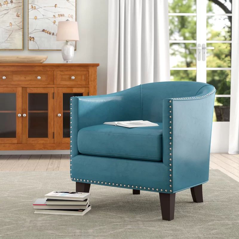 Sangster 28.75" W Faux Leather Barrel Chair In 2020 | Barrel Within Liston Faux Leather Barrel Chairs (Photo 11 of 20)