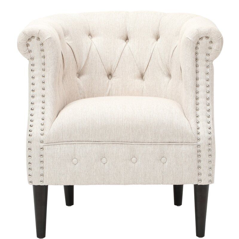 Starks Tufted Fabric Chesterfield Chair And Ottoman Intended For Kjellfrid Chesterfield Chairs (View 7 of 20)