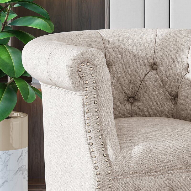 Starks Tufted Fabric Chesterfield Chair And Ottoman With Kjellfrid Chesterfield Chairs (View 13 of 20)