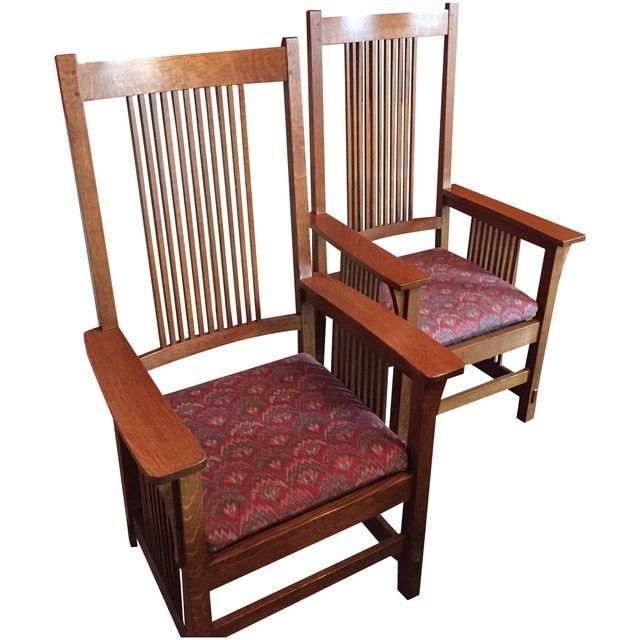 Stickley Mission Oak Spindle Arm Chairs – A Pair | Arts And Pertaining To Ragsdale Armchairs (View 17 of 20)