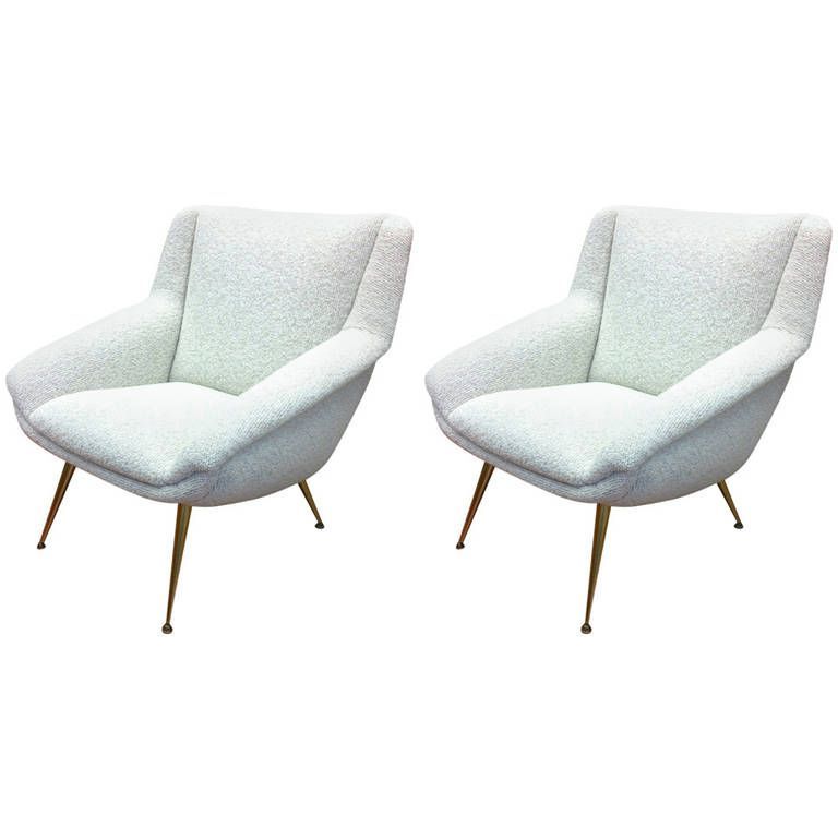 Style Of Gio Ponti Pair Of Metal Leg Chairs, Newly Covered Pertaining To Lounge Chairs With Metal Leg (Photo 1 of 20)
