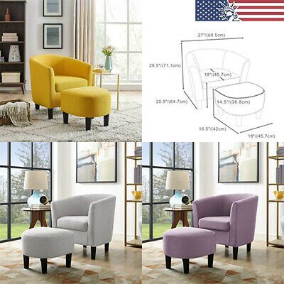 Upholstered Club Accent Chair With Curved Back Armchair With Ottoman Set  Modern | Ebay With Regard To Modern Armchairs And Ottoman (View 17 of 20)