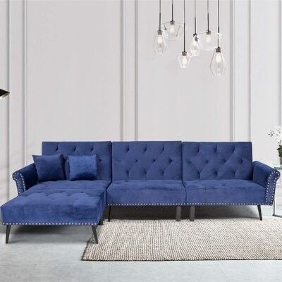 Verasha 114'' Wide Microfiber/microsuede Reversible Sofa & Chaise With  Ottoman Fabric: Navy Blue Microfiber/microsuede Regarding Hallsville Performance Velvet Armchairs And Ottoman (Photo 16 of 20)