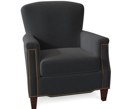 Vincent 29" W Genuine Leather Down Cushion Armchair Body Fabric: Triomphe  Celestial, Leg Color: Mahogany, Nailhead Detail: #9 French Throughout Pitts Armchairs (Photo 11 of 20)