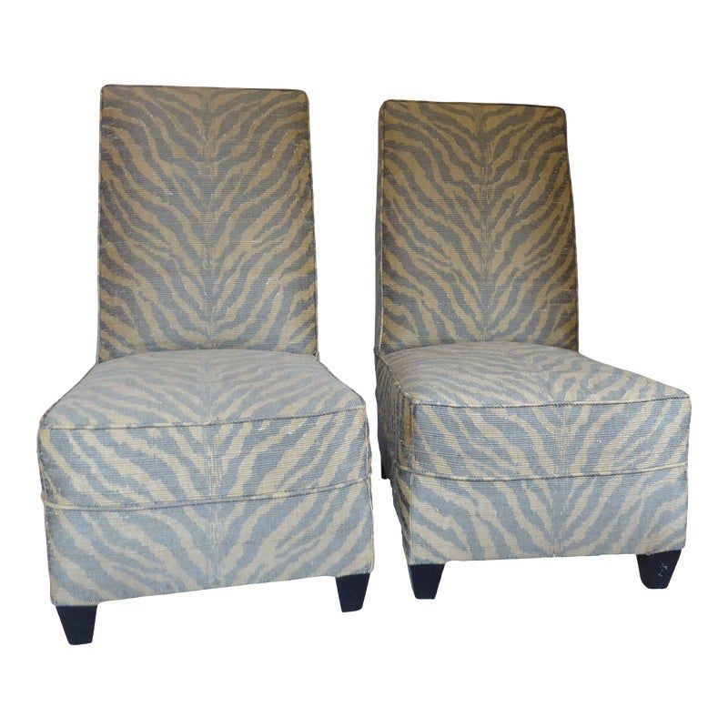 Vintage Modern Zebra Stripe Upholstered Slipper Chairs – A In Daleyza Slipper Chairs (View 7 of 20)