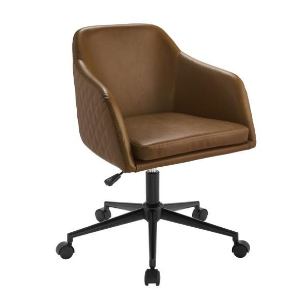 Welwick Designs Whiskey Brown Faux Leather Swivel Barrel Throughout Faux Leather Barrel Chairs (View 19 of 20)