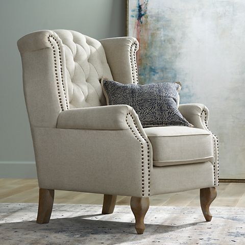 Williamsburg Natural Linen Tufted Wingback Armchair – #10m58 For Ragsdale Armchairs (Photo 8 of 20)