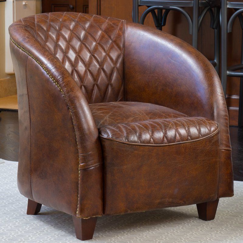 Wilmette Tufted Leather Barrel Chair | Leather Club Chairs With Regard To Sheldon Tufted Top Grain Leather Club Chairs (Photo 5 of 20)