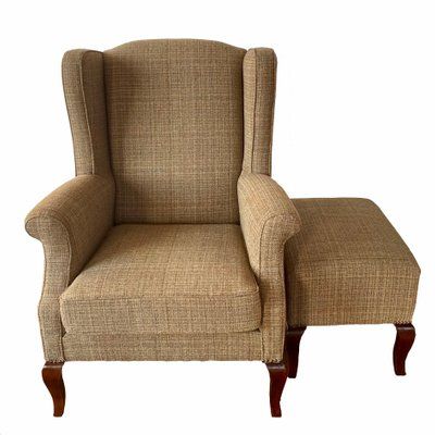 Wingback Chair & Ottoman, 1990s Pertaining To Busti Wingback Chairs (View 15 of 20)
