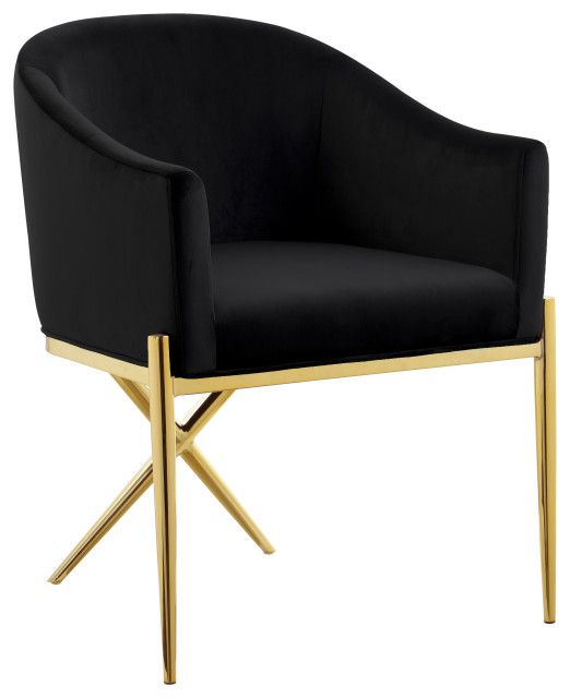 Xavier Velvet Dining Chair, Black, Gold Legs Inside Erasmus Side Chairs (View 15 of 20)