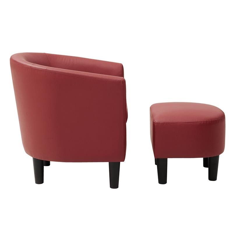 Yl Grand Jazouli Faux Leather Barrel Accent Chair And Ottoman In Red Intended For Jazouli Linen Barrel Chairs And Ottoman (View 13 of 20)