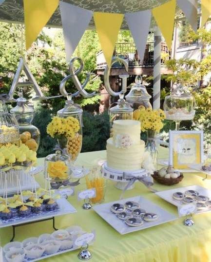 15 Ideas Baby Shower Cake Yellow And Grey Dessert Tables Intended For Lilah Sideboards (View 13 of 15)