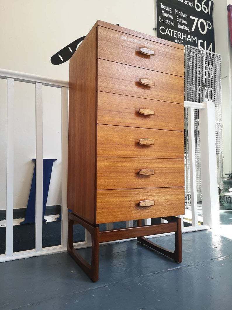 1960s G Plan 'quadrille' Tallboy Chest Of Drawers. Vintage Throughout Pitzer 47.91&quot; Wide 4 Drawer Wood Sideboards (Photo 9 of 10)