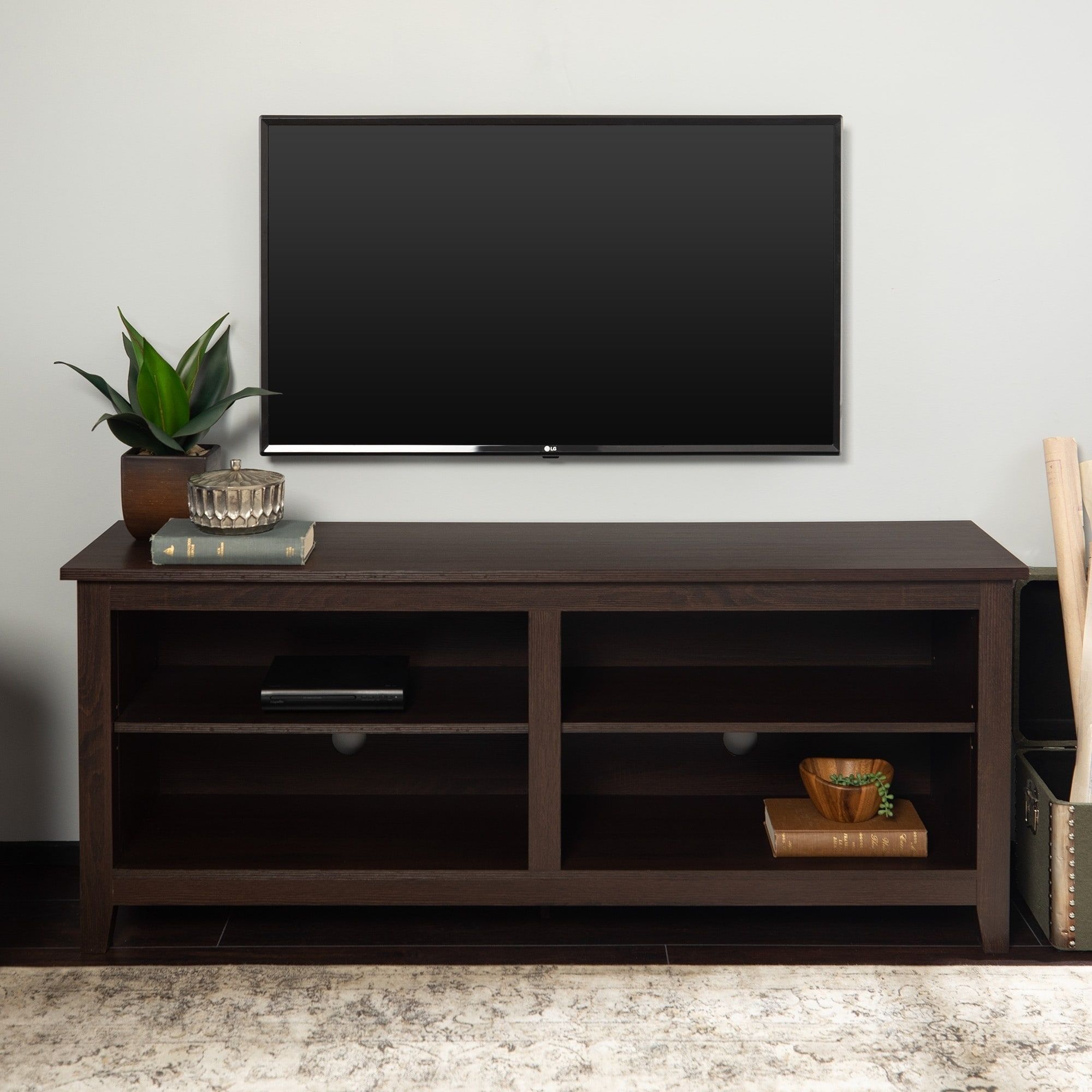 58 Inch Espresso Brown Tv Stand Console With Adjustable Regarding Josie Tv Stands For Tvs Up To 58&quot; (View 4 of 15)