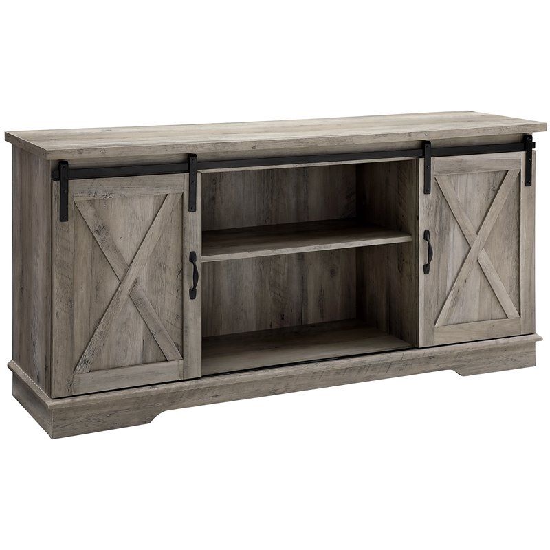 58 Inch Sliding Barn Door Tv Stand Media Console In Throughout Berene Tv Stands For Tvs Up To 58" (View 15 of 15)