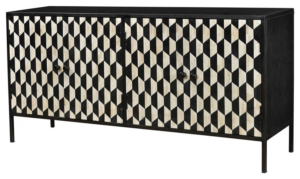 64" W Davide Sideboard Hex Pattern Doors Bone Inlay Iron Throughout Raybon Buffet Tables (View 8 of 15)