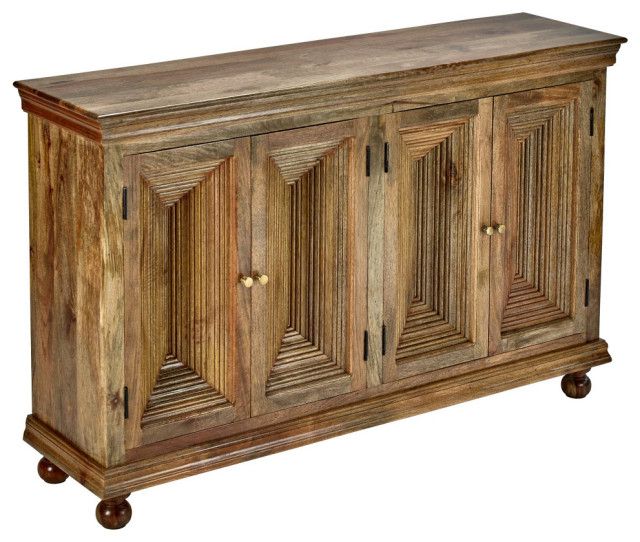 65" Rustic Reclaimed Mango Wood 4 Door Hand Carved With Maddox 80" Wide Mango Wood Sideboards (View 11 of 15)