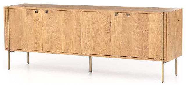 82" Wide Cino Sideboard Solid Natural Mango Wood Satin For Thame 70" Wide 4 Drawers Pine Wood Sideboards (View 12 of 15)