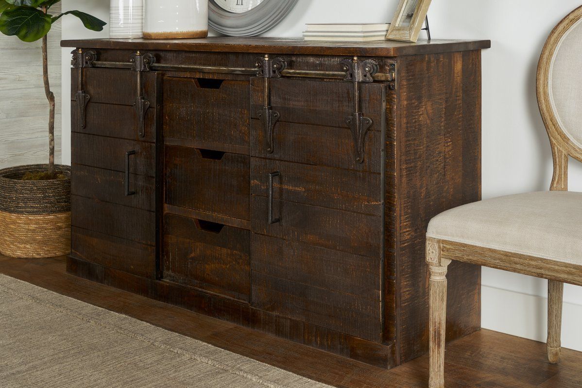 Adelina 58" Wide 3 Drawer Sideboard | Barn Door Console With Islesboro 58" Wide Sideboards (View 13 of 15)