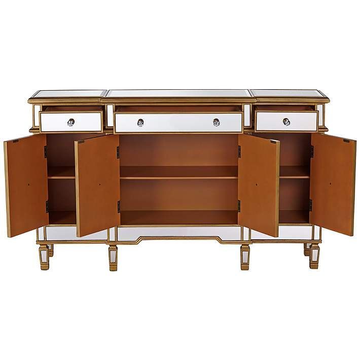 Bailey 60" Wide 4 Door Gold Mirrored Buffet Console Within Ellison 76" Wide Sideboards (Photo 10 of 15)