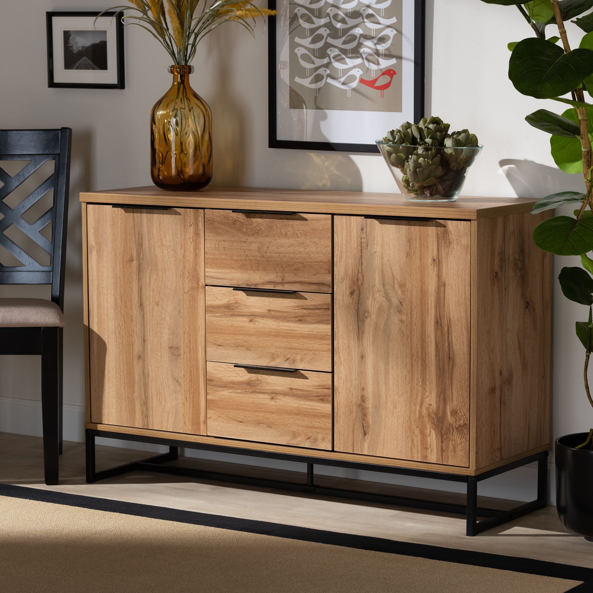 Baxton Studio Reid Modern And Contemporary Industrial Oak Pertaining To Isra 56&quot; Wide 3 Drawer Sideboards (View 11 of 15)